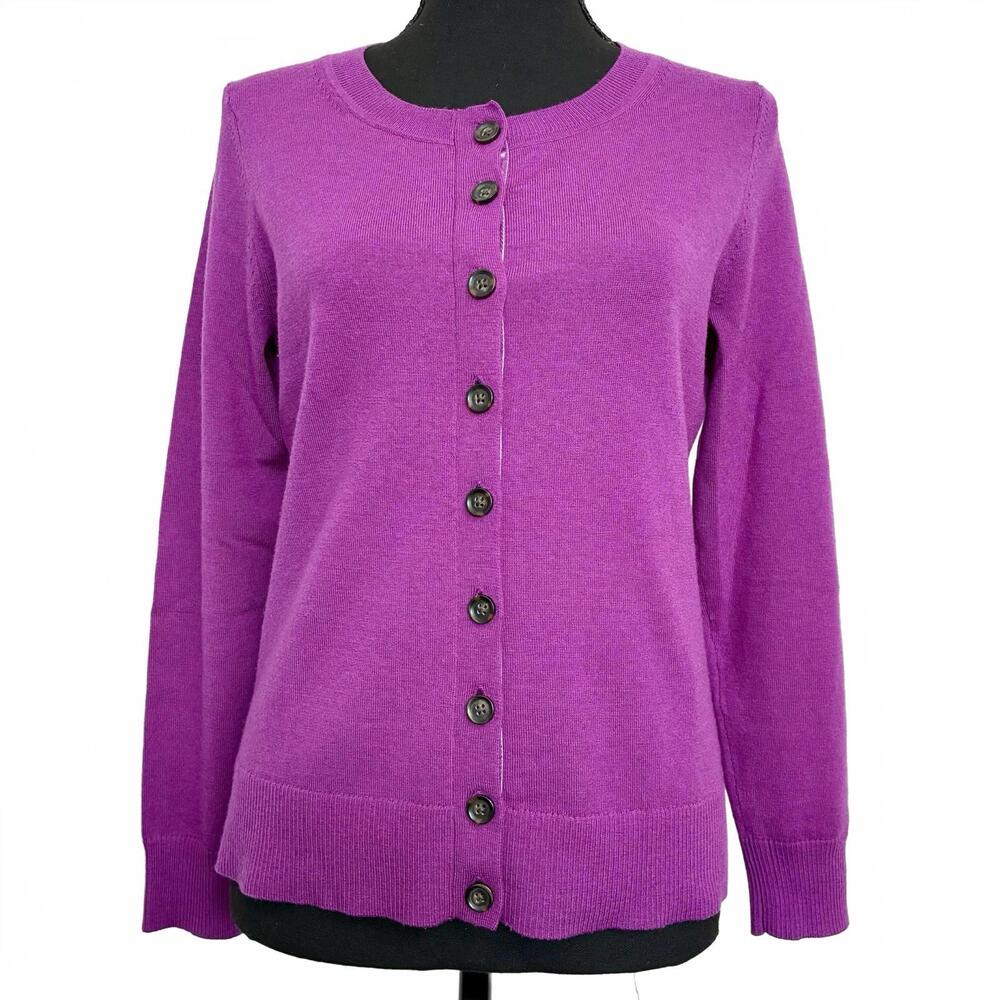 Banana Republic Extra Fine Merino Button Front Cardigan Petite Small Purple